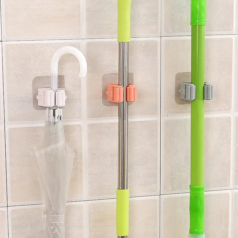 Estante para fregona montado en la pared, accesorios de baño, organizador, gancho, soporte para escoba, colgador detrás de las puertas/en las paredes